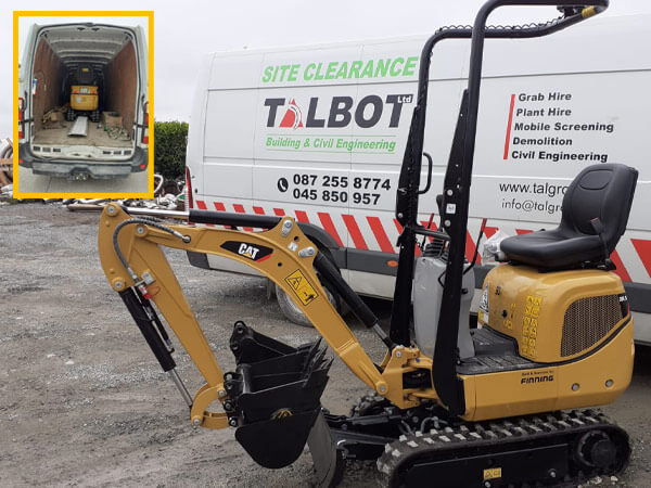 Picture of Talbot Grab Hire truck with a mini digger - both available for hire We can easily deliver a micro digger on site