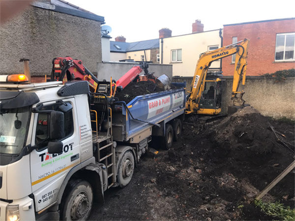 Picture of Talbot Grab Hire truck with a mini digger - both available for hire Talbot Truck with mini digger (both for hire)
