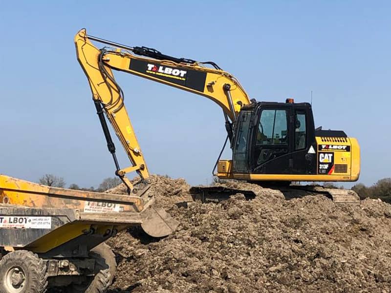 Picture of Talbot Grab Hire truck with a mini digger - both available for hire Large digger for hire from Talbot Plant Hire (image)